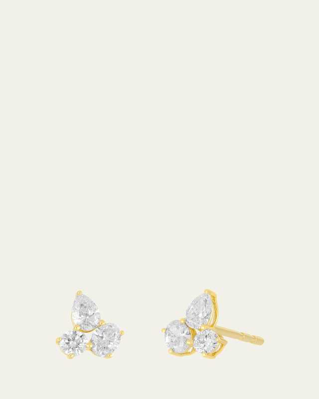 Triple Diamond Cluster Stud Earrings